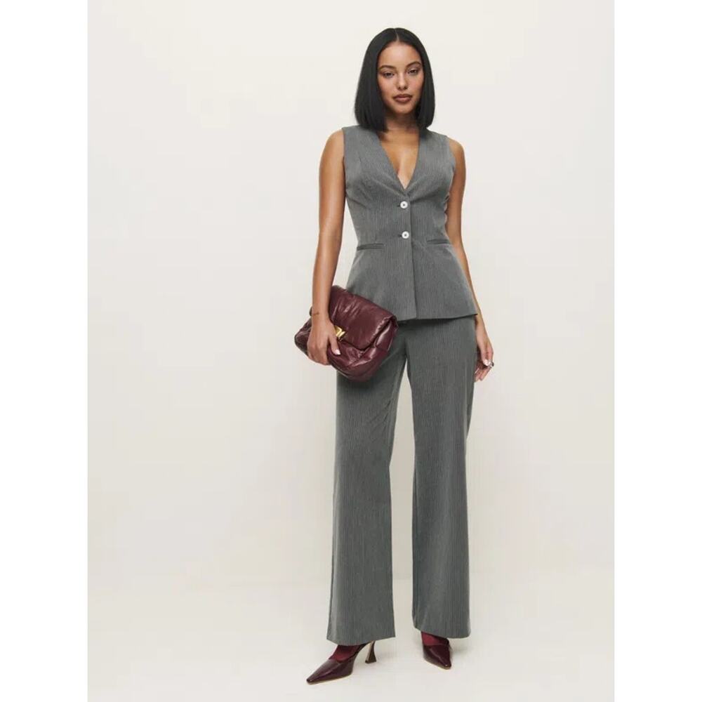 NWT Reformation Saylor Two-Piece Set in Grey Pinstripe Size 0